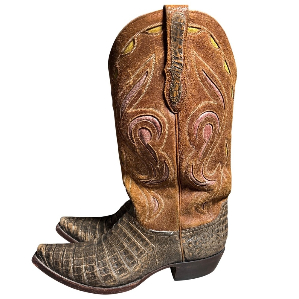 Old Gringo 10 EE Mens Caiman Suede Western Boots Brown Exotic Snip Toe Cowboy